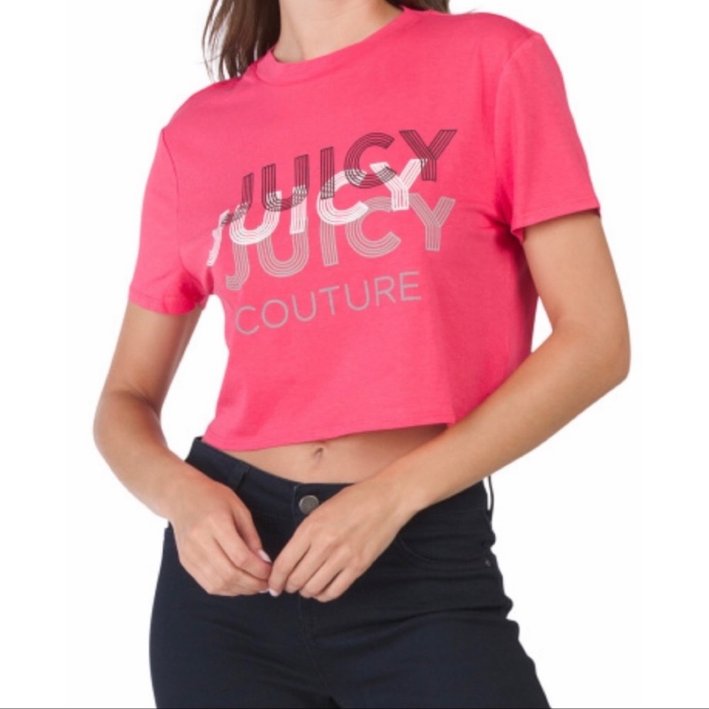 Juicy Couture Stroke Graphic Logo Tee Pink Crop Top Size Medium